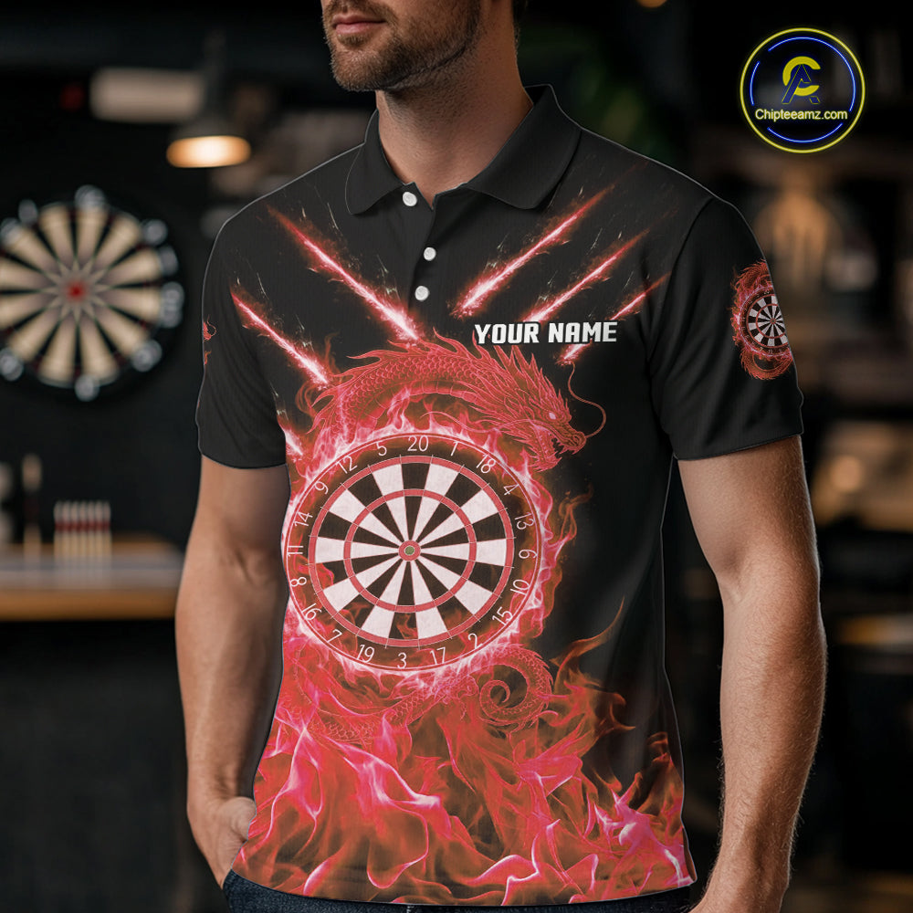 Custom Lightning Dragon Red Flames Dartboard Dart Men Polo Jerseys Dart Team Shirt NYN1702