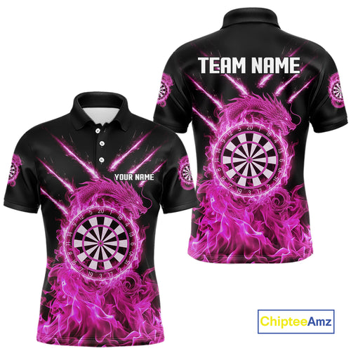Custom Lightning Dragon Pink Flames Dartboard Dart Men Polo Jerseys Dart Team Shirt NYN1703