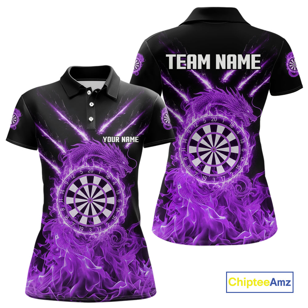 Custom Lightning Dragon Purple Flames Dartboard Dart Women Polo Jerseys Dart Team Shirt NYN1704