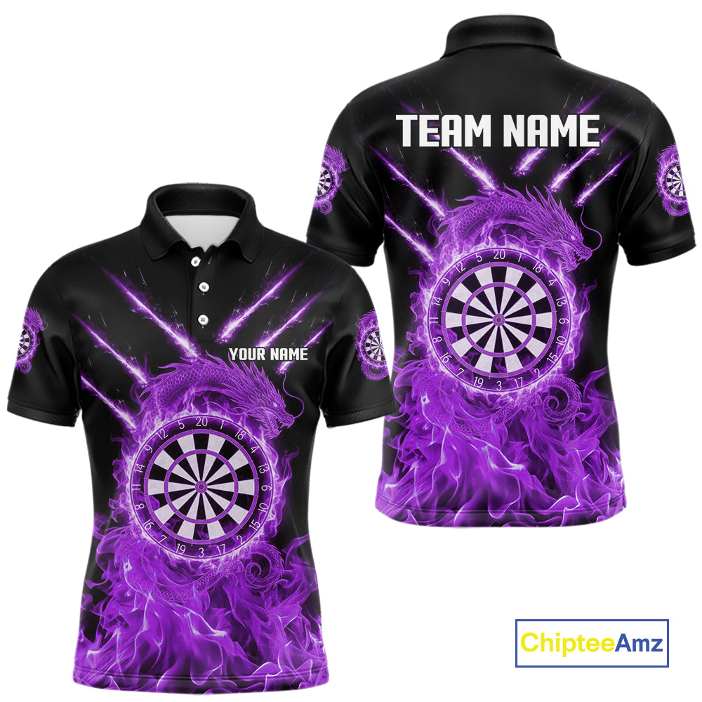 Custom Lightning Dragon Purple Flames Dartboard Dart Men Polo Jerseys Dart Team Shirt NYN1704