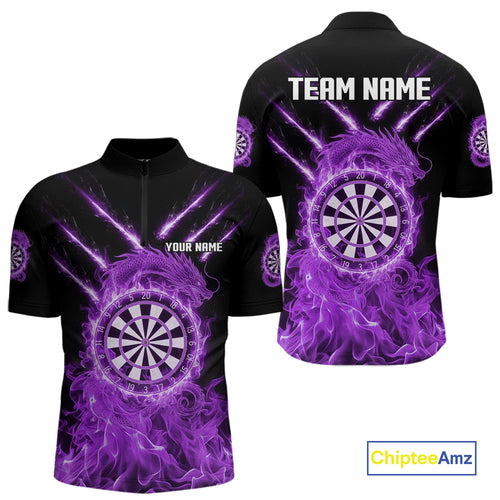Custom Lightning Dragon Purple Flames Dartboard Dart Men Quarter-Zip Jerseys Dart Team Shirt NYN1704
