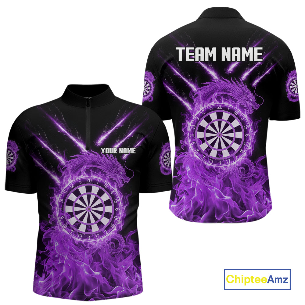 Custom Lightning Dragon Purple Flames Dartboard Dart Men Quarter-Zip Jerseys Dart Team Shirt NYN1704