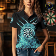 Load image into Gallery viewer, Custom Lightning Dragon Turquoise Flames Dartboard Dart Women Polo Jerseys Dart Team Shirt NYN1705