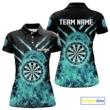 Load image into Gallery viewer, Custom Lightning Dragon Turquoise Flames Dartboard Dart Women Polo Jerseys Dart Team Shirt NYN1705