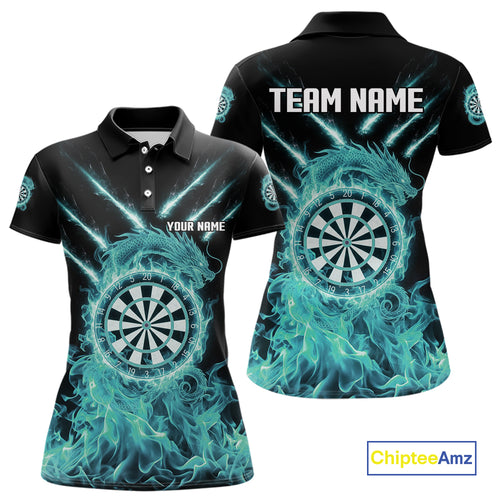 Custom Lightning Dragon Turquoise Flames Dartboard Dart Women Polo Jerseys Dart Team Shirt NYN1705
