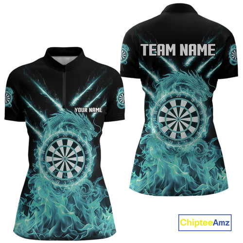 Custom Lightning Dragon Turquoise Flames Dartboard Dart Women Quarter-Zip Jerseys Dart Team Shirt NYN1705