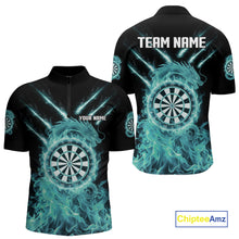 Load image into Gallery viewer, Custom Lightning Dragon Turquoise Flames Dartboard Dart Men Quarter-Zip Jerseys Dart Team Shirt NYN1705