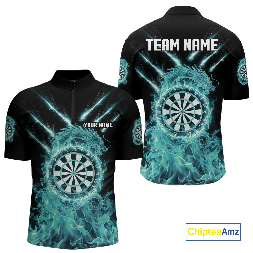 Custom Lightning Dragon Turquoise Flames Dartboard Dart Men Quarter-Zip Jerseys Dart Team Shirt NYN1705