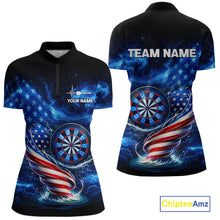 Load image into Gallery viewer, American Flag Dartboard Tornado Women Darts Quarter-Zip Shirt Custom Patriotic Funny Dart Team Jerseys NYN2525