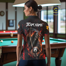 Load image into Gallery viewer, Fire Flame 8 Ball Pool Women Billiard Shirt Custom Red Grunge Grim Reaper Billiard Jersey For Pooler NYN3087