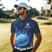 Load image into Gallery viewer, Mens Golf Polo Shirt Personalized Fire Flame Golf Ball Clothing Golf Tops For Golfers | Blue NYN3259