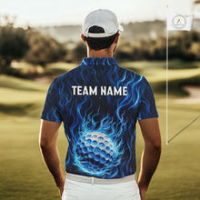 Load image into Gallery viewer, Mens Golf Polo Shirt Personalized Fire Flame Golf Ball Clothing Golf Tops For Golfers | Blue NYN3259