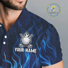 Load image into Gallery viewer, Mens Golf Polo Shirt Personalized Fire Flame Golf Ball Clothing Golf Tops For Golfers | Blue NYN3259