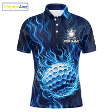 Load image into Gallery viewer, Mens Golf Polo Shirt Personalized Fire Flame Golf Ball Clothing Golf Tops For Golfers | Blue NYN3259