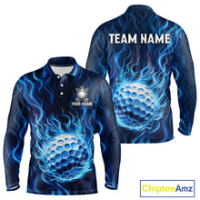 Load image into Gallery viewer, Mens Golf Polo Shirt Personalized Fire Flame Golf Ball Clothing Golf Tops For Golfers | Blue NYN3259