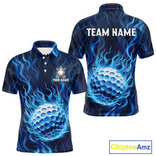 Load image into Gallery viewer, Mens Golf Polo Shirt Personalized Fire Flame Golf Ball Clothing Golf Tops For Golfers | Blue NYN3259