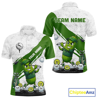 Funny Pickle Mens Golf Polo Team Shirt Custom Green And White Grunge Clothing Golf Tops NYN3261
