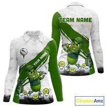 Load image into Gallery viewer, Funny Pickle Womens Golf Polo Team Shirt Custom Green And White Grunge Clothing Golf Tops NYN3261