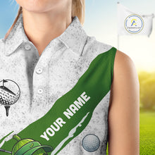 Load image into Gallery viewer, Funny Pickle Womens Golf Sleeveless Polo Shirt Custom Green And White Grunge Clothing Golf Tops NYN3261