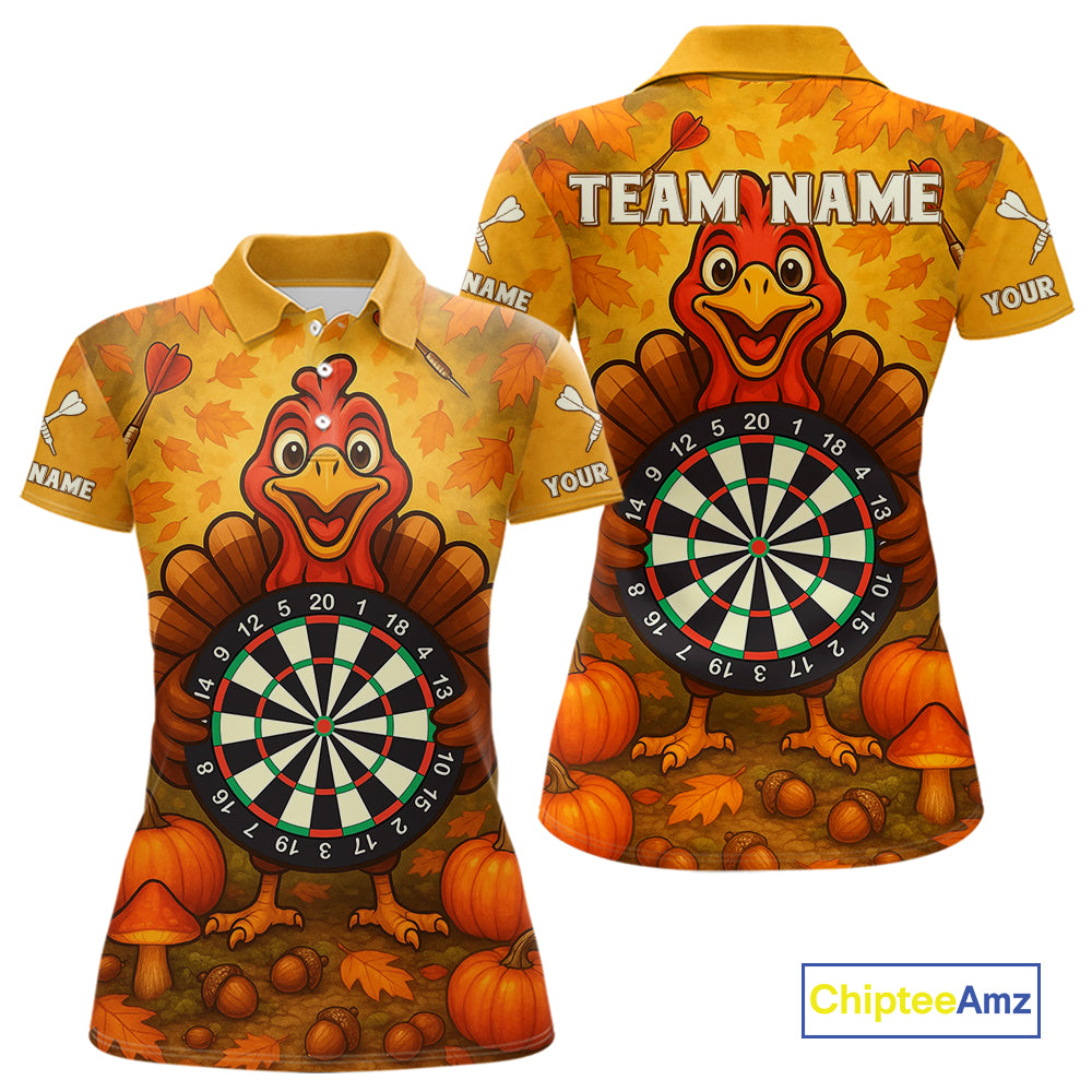 Custom Funny Turkey Dartboard Dart Polo Shirt For Women Autumn Thanksgiving Dart Jersey NYN1457