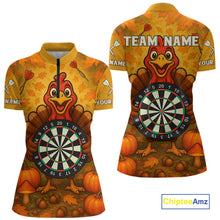 Load image into Gallery viewer, Custom Funny Turkey Dartboard Dart 1/4-Zip Shirt For Women Autumn Thanksgiving Dart Jersey NYN1457