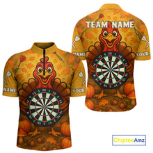Load image into Gallery viewer, Custom Funny Turkey Dartboard Dart 1/4-Zip Shirt For Men Autumn Thanksgiving Dart Jersey NYN1457