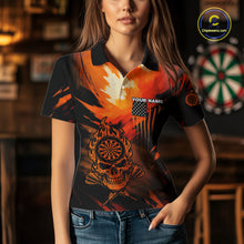 Load image into Gallery viewer, Custom Orange Grunge Skull Dartboard Patriotic Dart Women Polo Jerseys US Flag Dart Shirt NYN1713