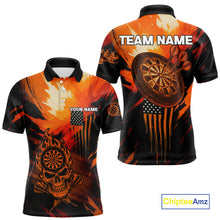 Load image into Gallery viewer, Custom Orange Grunge Skull Dartboard Patriotic Dart Men Polo Jerseys US Flag Dart Shirt NYN1713