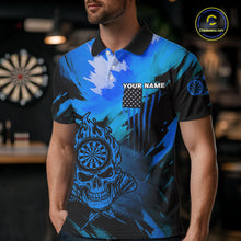 Load image into Gallery viewer, Custom Blue Grunge Skull Dartboard Patriotic Dart Men Polo Jerseys US Flag Dart Shirt NYN1715
