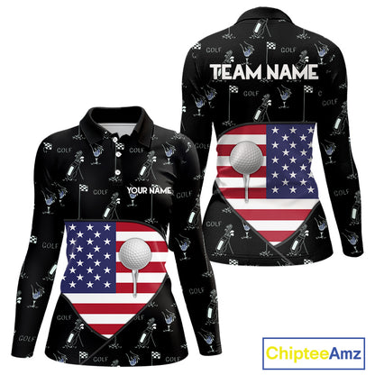 Personalized American Flag Womens Golf Polo Shirts Custom Patriotic Golf Ball Team Jerseys NYN3096