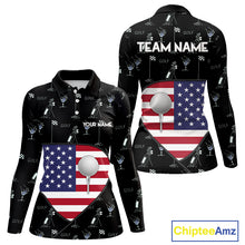 Load image into Gallery viewer, Personalized American Flag Womens Golf Polo Shirts Custom Patriotic Golf Ball Team Jerseys NYN3096