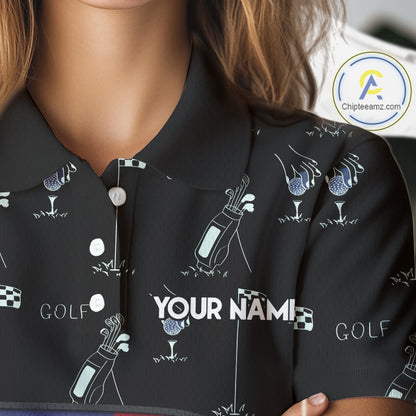 Personalized American Flag Womens Golf Polo Shirts Custom Patriotic Golf Ball Team Jerseys NYN3096