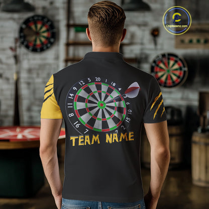 Men's Custom Darts Shirt - Yellow Panther With Dartboard & Arrow | Personalized Name NYN0323