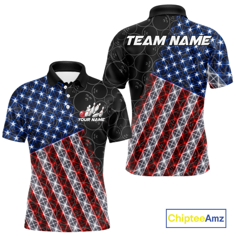 Lightning American Flag Black Bowling Shirts For Men Custom Patriotic Team Bowling Jersey NYN3272