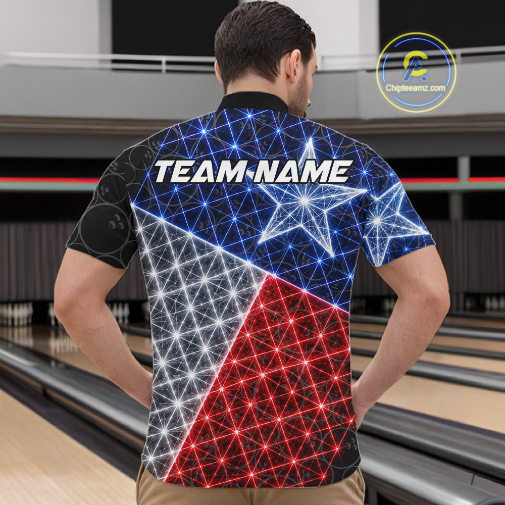 Lightning Texas Flag Black Bowling Shirts For Men Custom Patriotic Team Bowling Jersey NYN3273