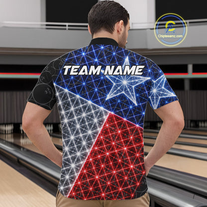 Lightning Texas Flag Black Bowling Shirts For Men Custom Patriotic Team Bowling Jersey NYN3273