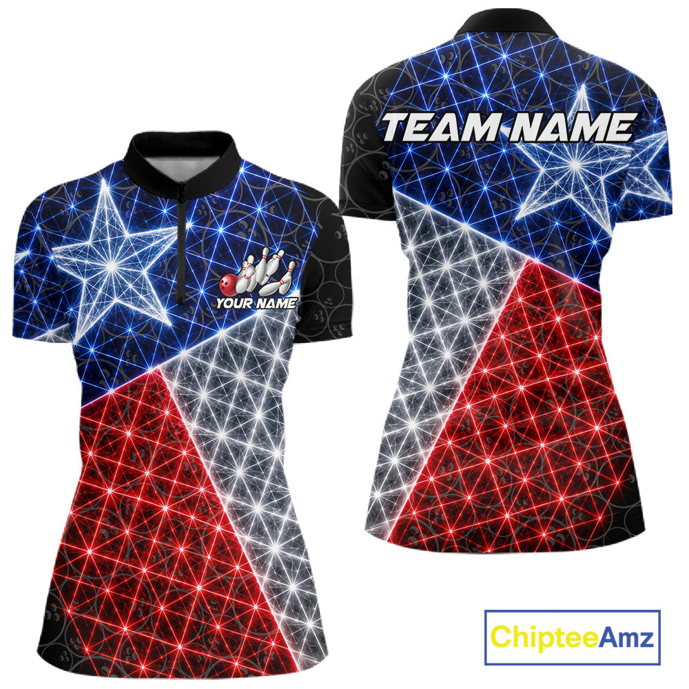 Lightning Texas Flag Black Bowling Shirts For Women Custom Patriotic Team Bowling Jersey NYN3273