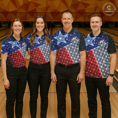 Lightning Texas Flag Black Bowling Shirts For Women Custom Patriotic Team Bowling Jersey NYN3273
