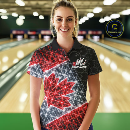 Lightning Canada Flag Black Bowling Shirts For Women Custom Patriotic Team Bowling Jersey NYN3274