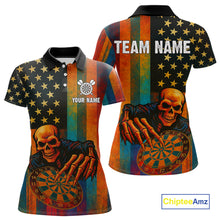 Load image into Gallery viewer, Custom Grunge Colorful US Flag Grim Reaper Dart Women Polo Jerseys Patriotic Dart Gifts NYN1722