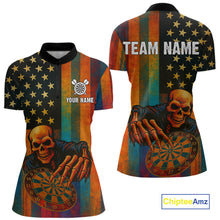 Load image into Gallery viewer, Custom Grunge Colorful US Flag Grim Reaper Dart Women Quarter-Zip Jerseys Patriotic Dart Gifts NYN1722