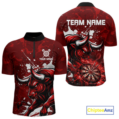 Custom White And Red Splatter Darts Polo & 1/4 Zip Shirt For Men Funny Bull Darts Team Jerseys NYN2891