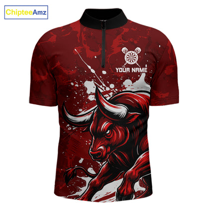 Custom White And Red Splatter Darts Polo & 1/4 Zip Shirt For Men Funny Bull Darts Team Jerseys NYN2891
