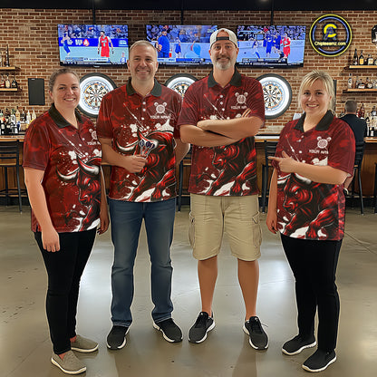 Custom White And Red Splatter Darts Polo & 1/4 Zip Shirt For Men Funny Bull Darts Team Jerseys NYN2891