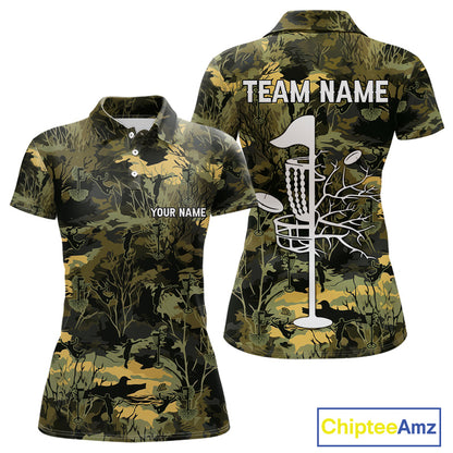 Disc Golf Basket Green Leaf Camo Womens Disc Golf Polo Shirts Custom Disc Golf Jerseys Team For Women NYN3114
