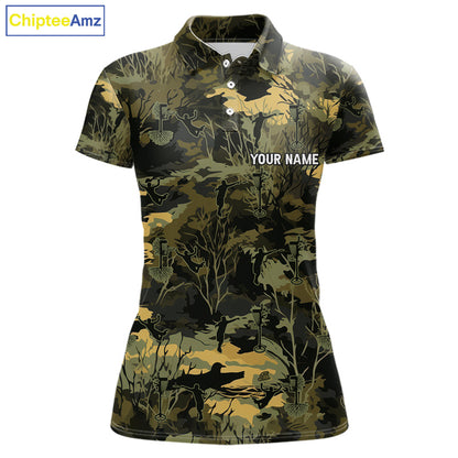 Disc Golf Basket Green Leaf Camo Womens Disc Golf Polo Shirts Custom Disc Golf Jerseys Team For Women NYN3114