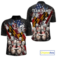 Load image into Gallery viewer, Funny Sad Pins Maryland US Flag men's bowling quarter zip shirt, patriotic bowling team uniform