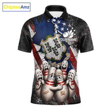 Load image into Gallery viewer, Funny Sad Pins Connecticut US Flag men's bowling polo shirt, patriotic bowling team jersey, custom bowling apparel