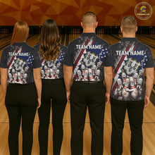 Load image into Gallery viewer, Men women bowling team wearing Connecticut patriotic bowling uniforms, custom bowling jerseys