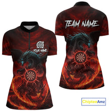 Load image into Gallery viewer, Double Dragon Red &amp; Blue Flaming Dartboard Custom Quarter-Zip Darts Shirt For Women Dart Gifts NYN2009